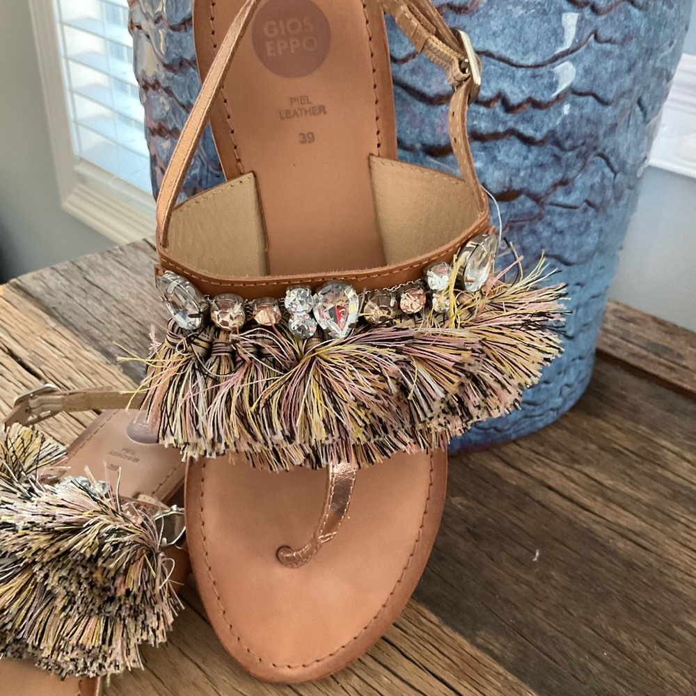 Boho Chic Beaded Fringe Sandals - Picture 2 of 4